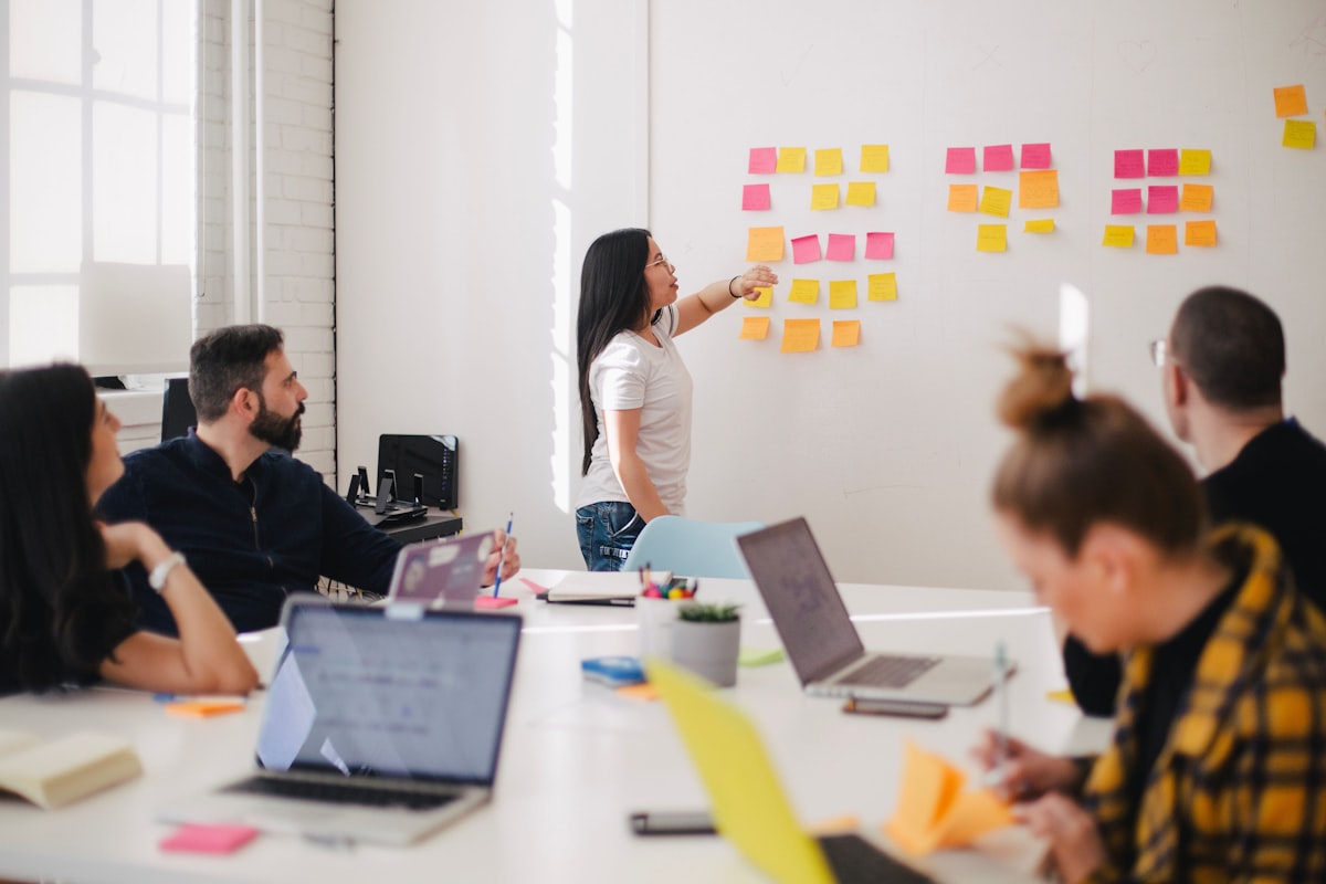 Strategy session at a whiteboard